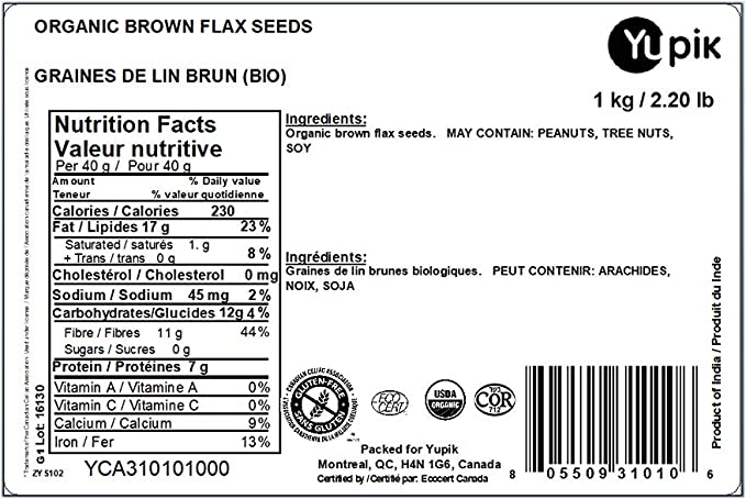 Yupik Organic Brown Flax Seeds, Non-GMO, Vegan, Gluten-Free, 1Kg